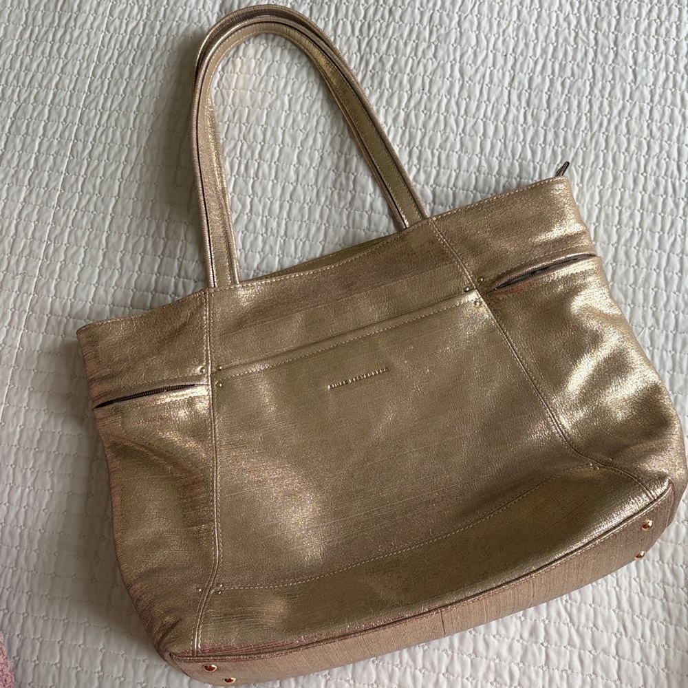 Aimee Kestenberg Gold Metallic Leather Tote Bag